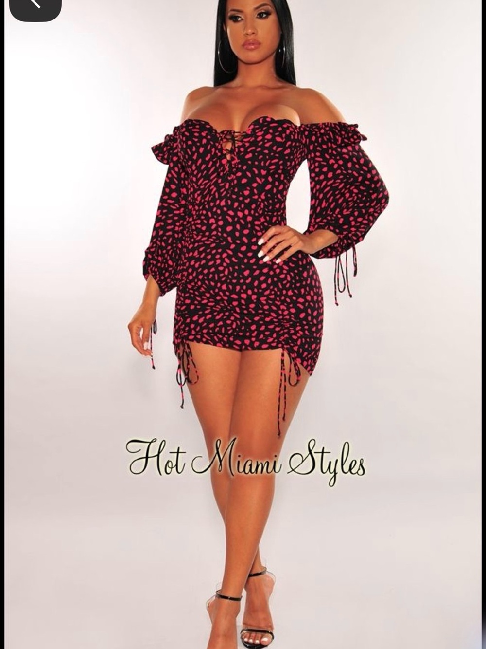 Black Mini Dress with Pink Spot Print